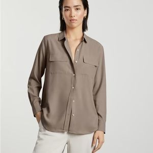 NWT Everlane The Washable Silk Relaxed Shirt Burnt Sugar button down 4